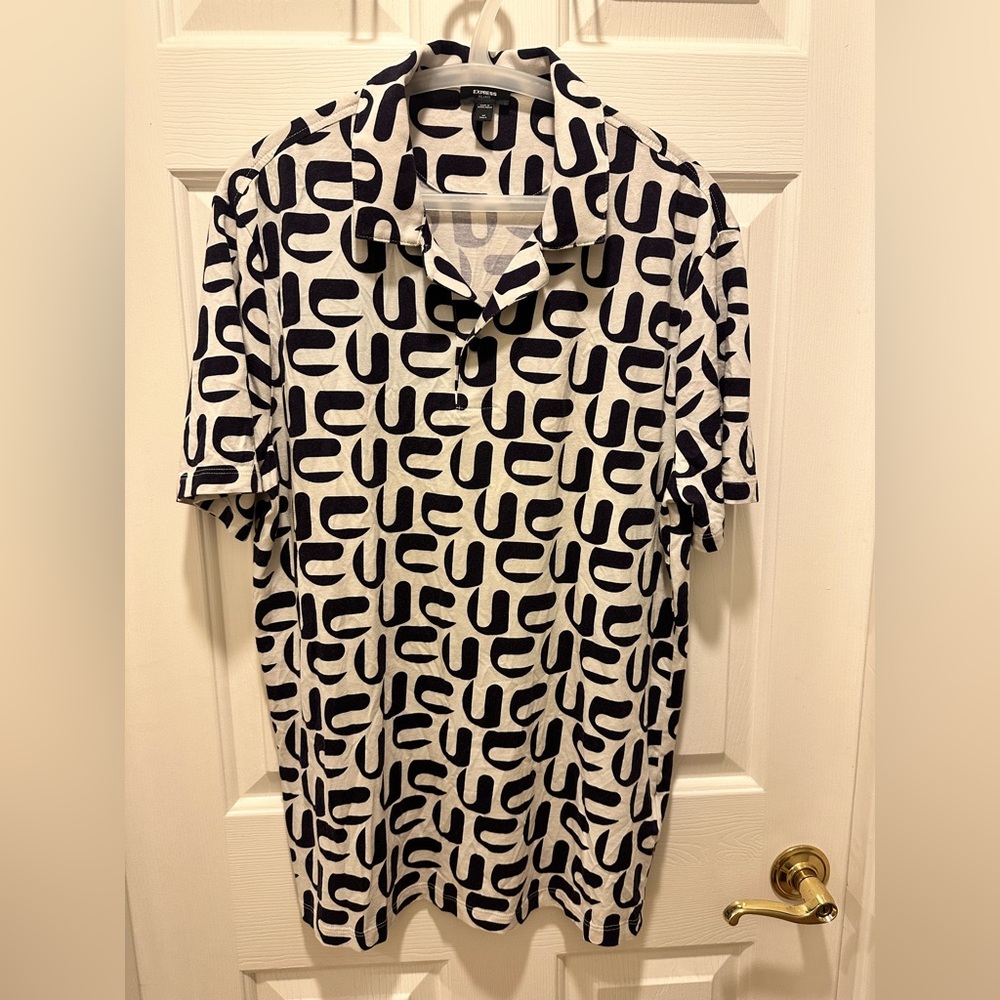 Express Black and White Graphic Polo